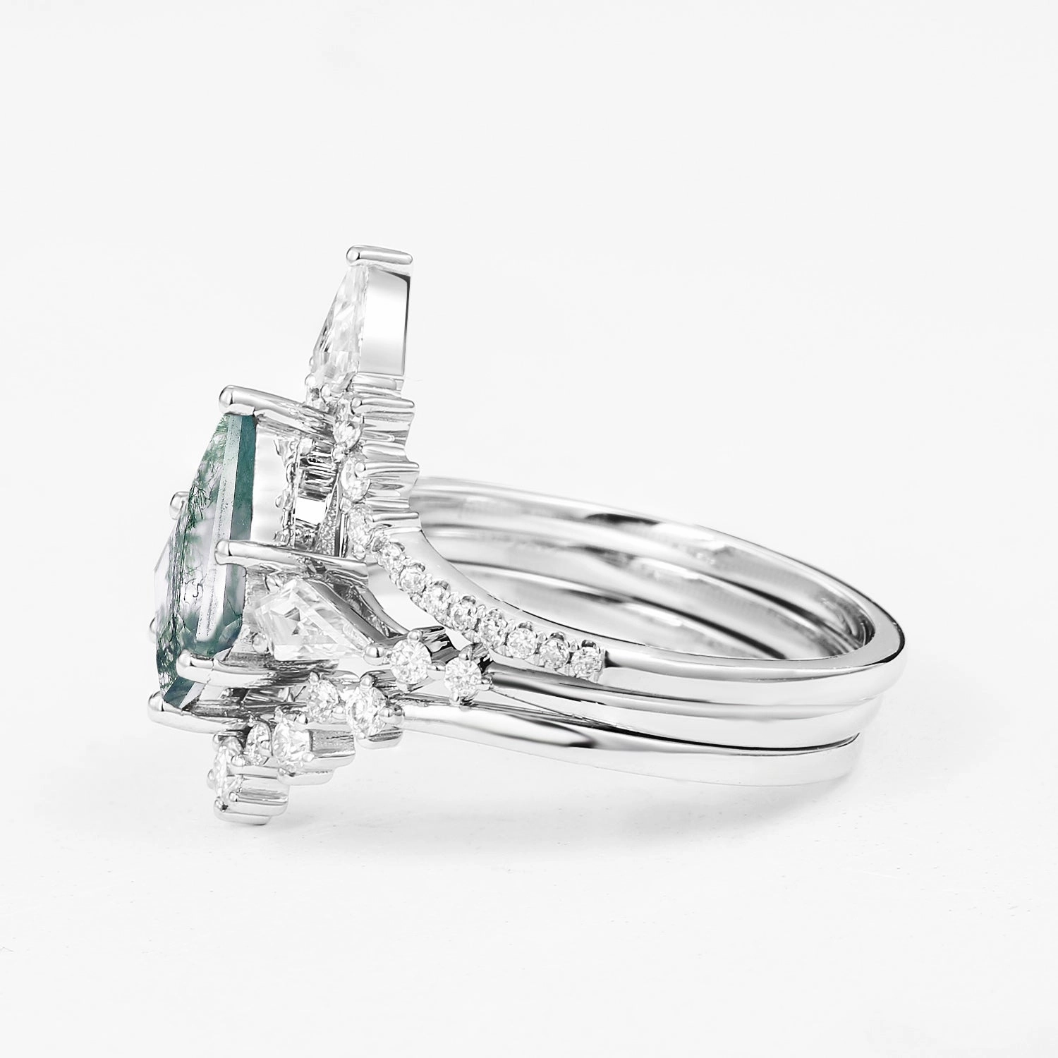 Chic Glow urban vibe Twin Flames - Kite Cut Moss Agate Engagement Ring Set 3pcs - Tyler