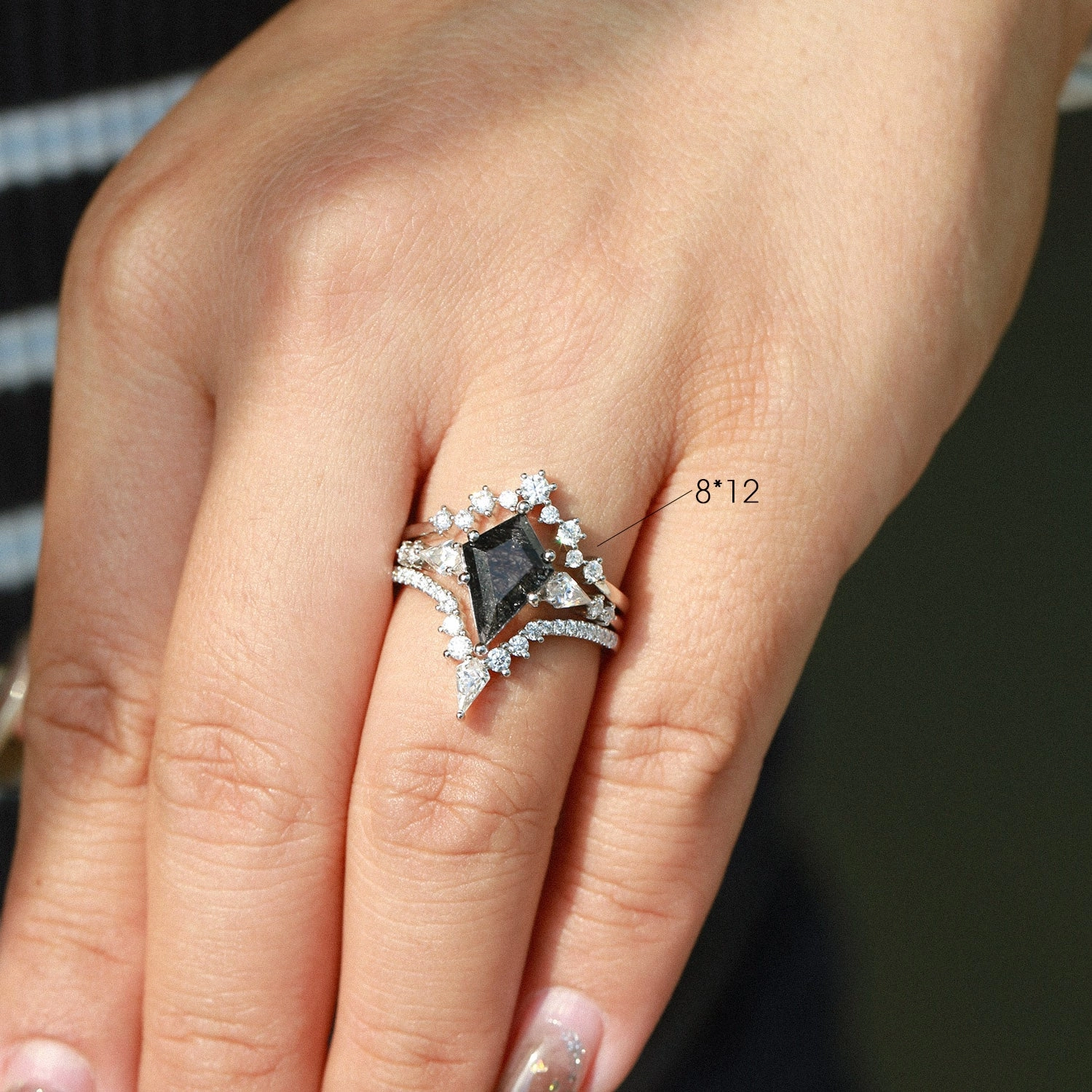 Twin Flames - Kite Cut Moss Agate Engagement Ring Set 3pcs - Tyler muted tone Timeless Pair