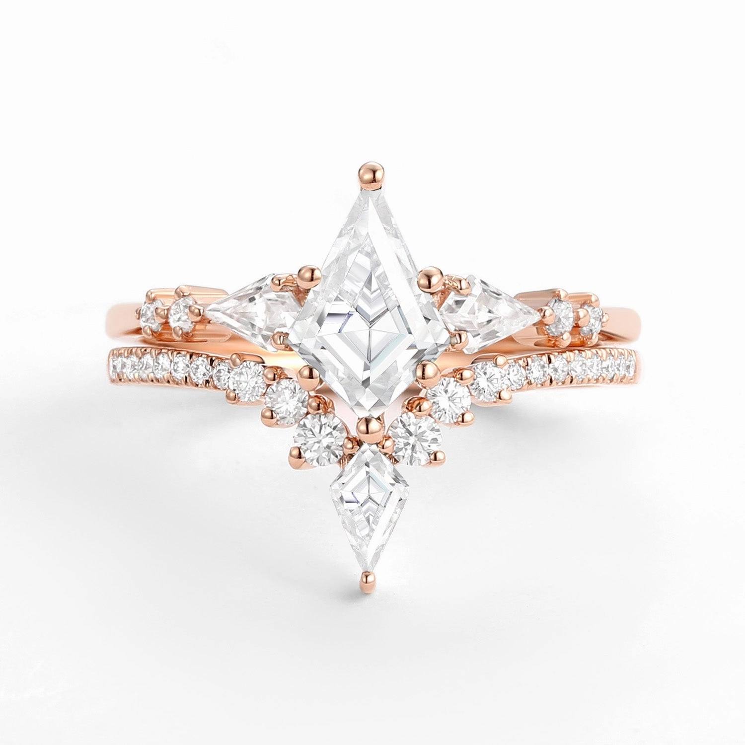 Evening Look Twin Flames - Women Kite Moissanite Wedding Ring Sets 2pcs