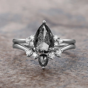 Twinning Pear Cut Salt and Pepper Diamonds Engagement Ring Sets 2pcs Vibrant Jewelry Shine Finish