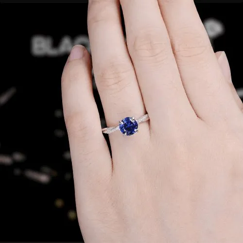 Twist 1.25 Carat Blue Sapphire Round Cut Promise Ring