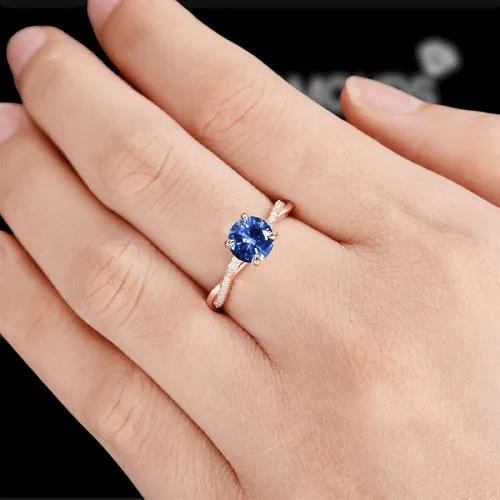 Twist 1.25 Carat Blue Sapphire Round Cut Promise Ring