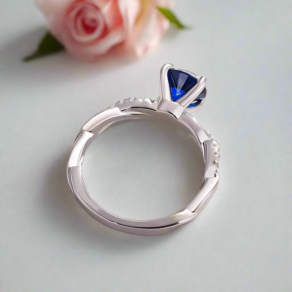 Twist 1.25 Carat Blue Sapphire Round Cut Promise Ring