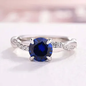 Twist 1.25 Carat Blue Sapphire Round Cut Promise Ring