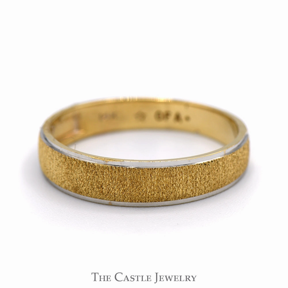 All Occasion Two Tone Brushed Textured Tapered Band in 14k Yellow & White Gold - Size 10.5