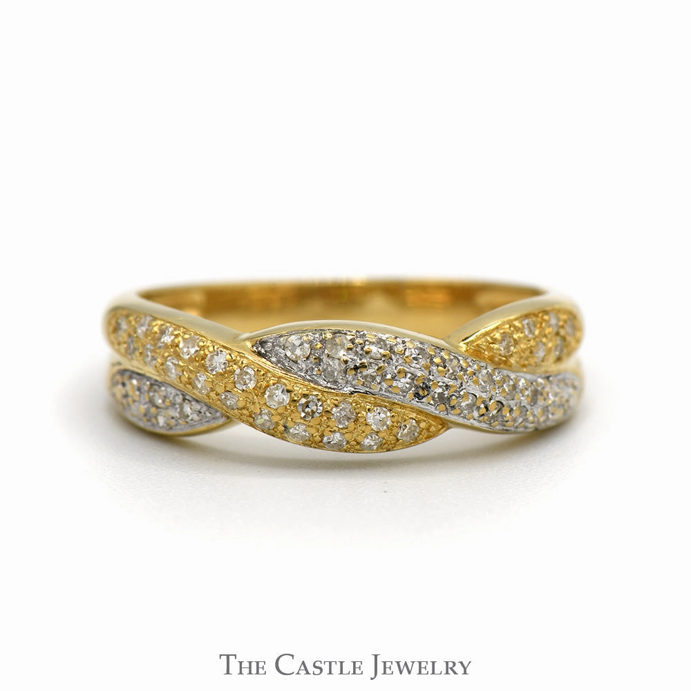 Luxury Purchase Two Tone Diamond Band with Twisted Design in 14k White & Yellow Gold