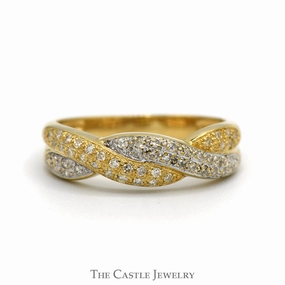 Luxury Purchase Two Tone Diamond Band with Twisted Design in 14k White & Yellow Gold