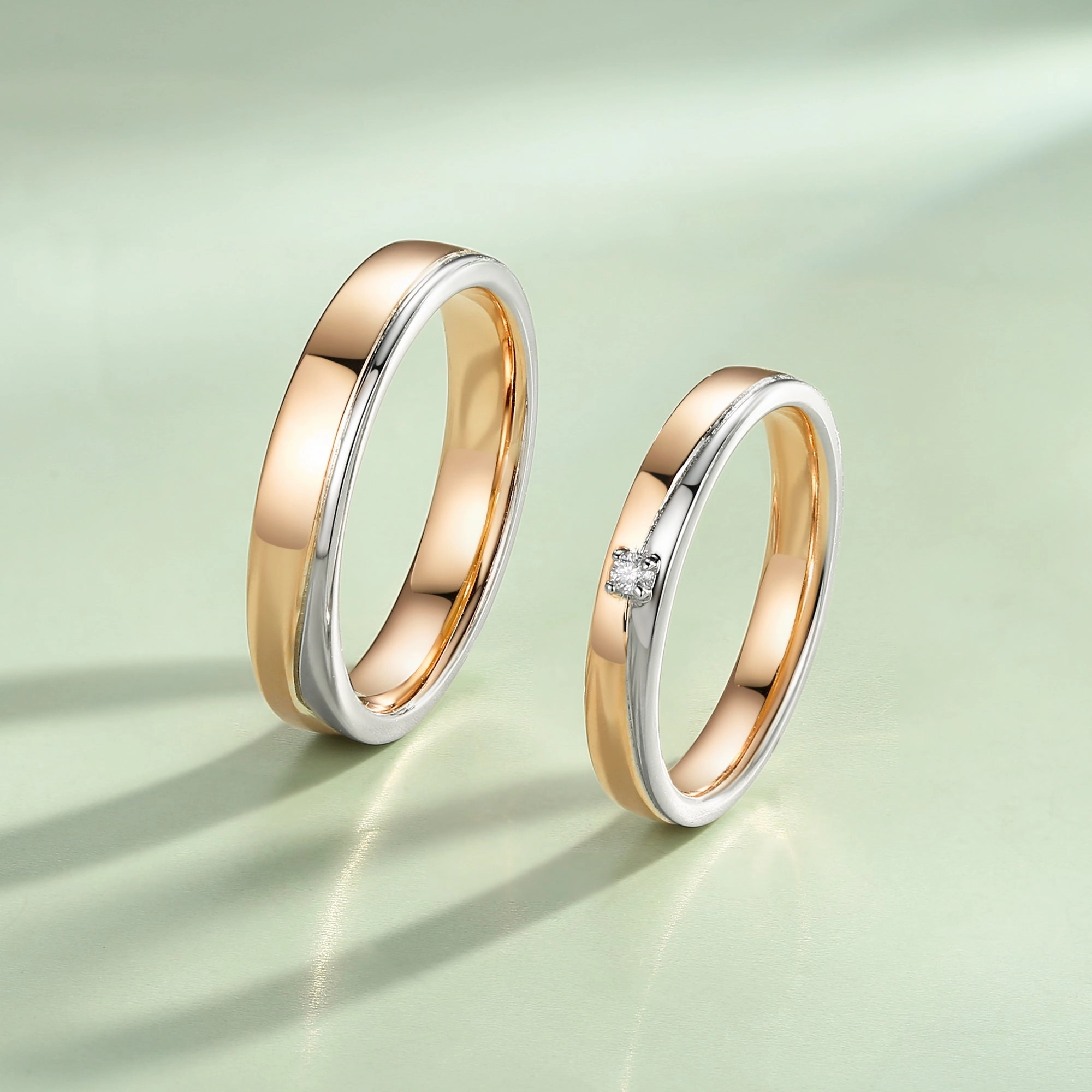 Glow Up Look Two-tone Minimalism Moissanite Couple Ring Set 2pcs - Echo