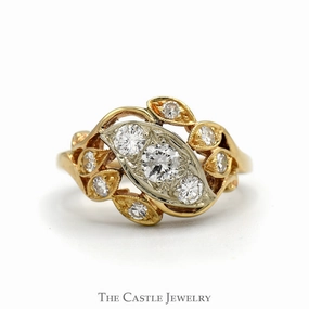 Sparkling Design Chic Symbol Two Tone Open Antique Style 3/4cttw Diamond Cluster Ring in 14k White & Yellow Gold