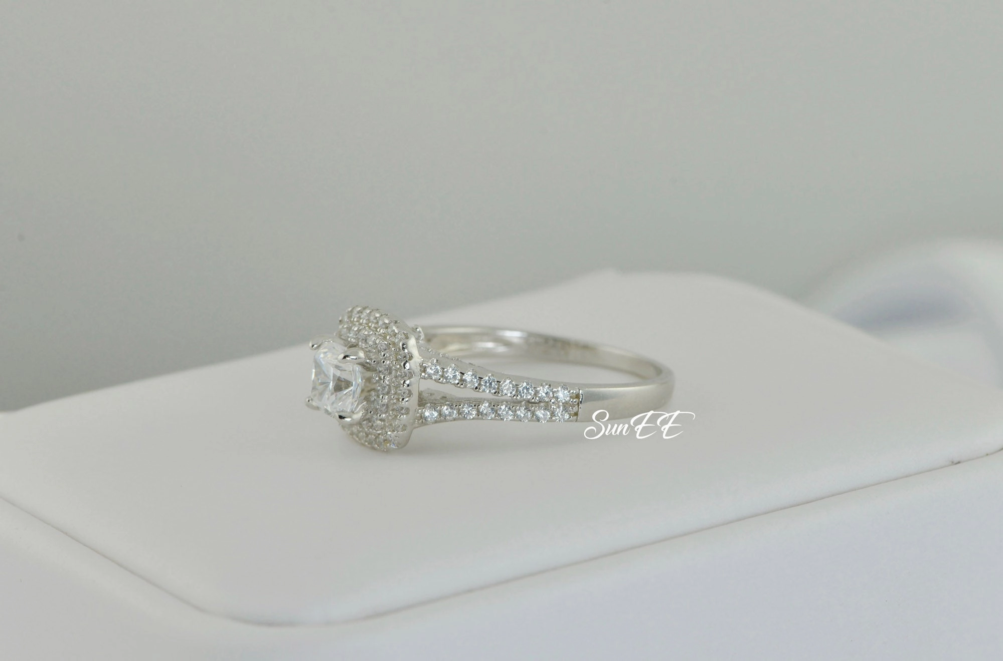 Romantic Ornament 2.35 carat Double Halo Cushion Cut Bridal Wedding Engagement Ring Diamond Simulated 925 Sterling Silver Anniversary Ring SKU:00152