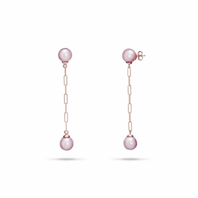 Everyday Shine Classic Duo Ultraviolet Freshwater Pearl Paperclip Chain Earrings in Rose Gold - 9-10mm