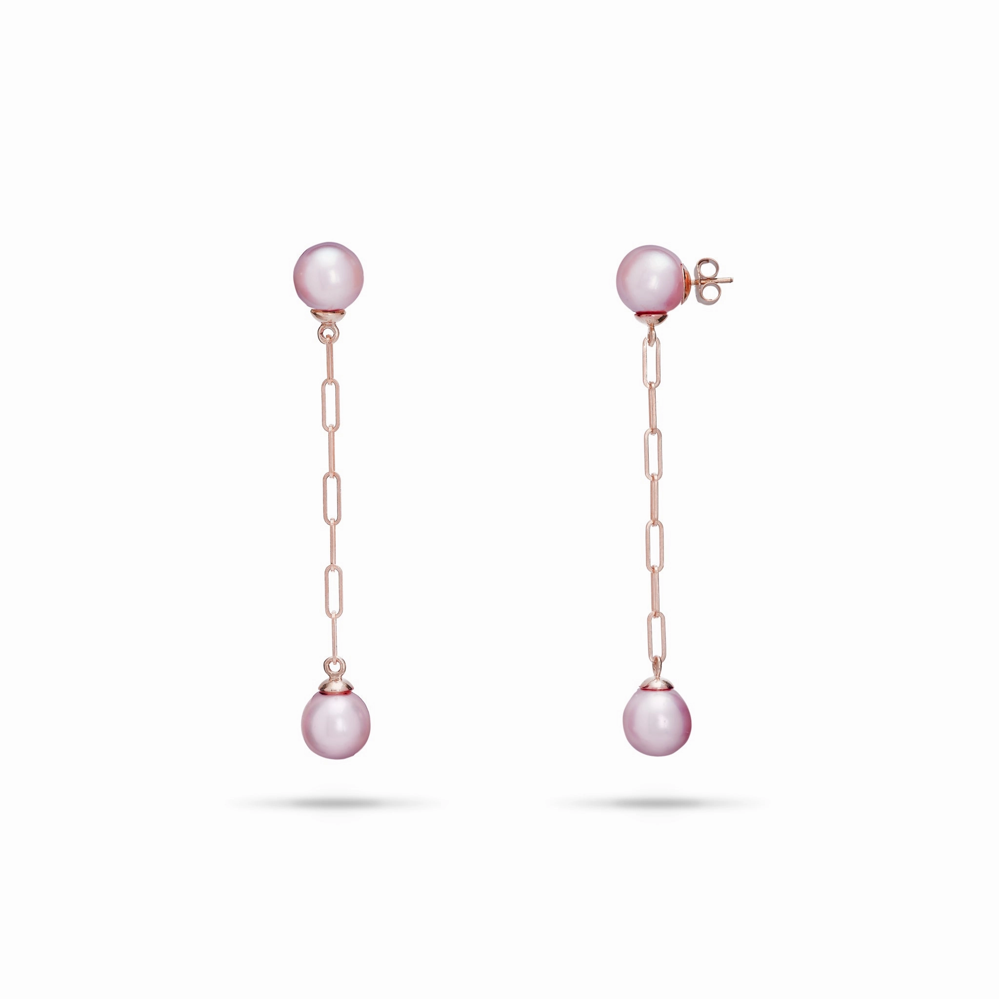 Everyday Shine Classic Duo Ultraviolet Freshwater Pearl Paperclip Chain Earrings in Rose Gold - 9-10mm