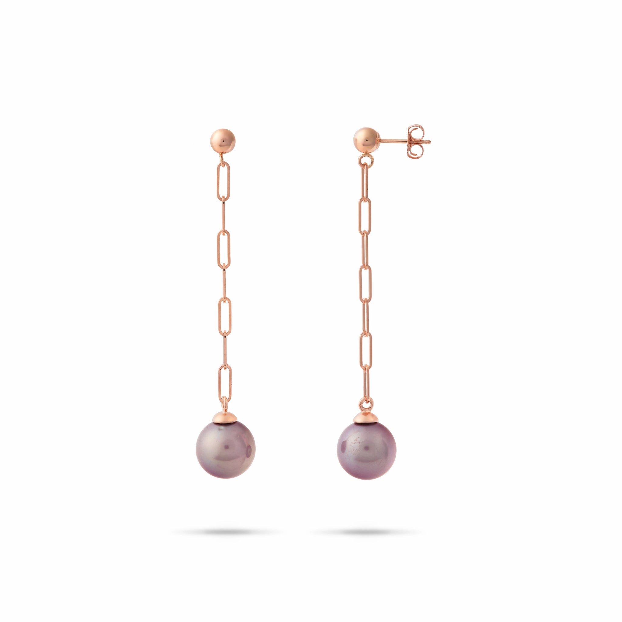 Chic Evening Ultraviolet Freshwater Pearl Paperclip Chain Earrings in Rose Gold - 9-10mm