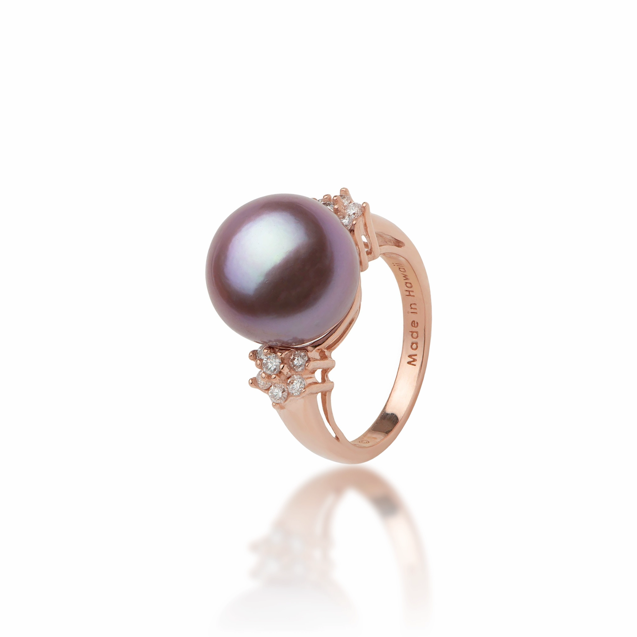 Ultraviolet Freshwater Pearl Ring in Rose Gold with Diamonds - 12-13mm Fresh Pair Grace Note