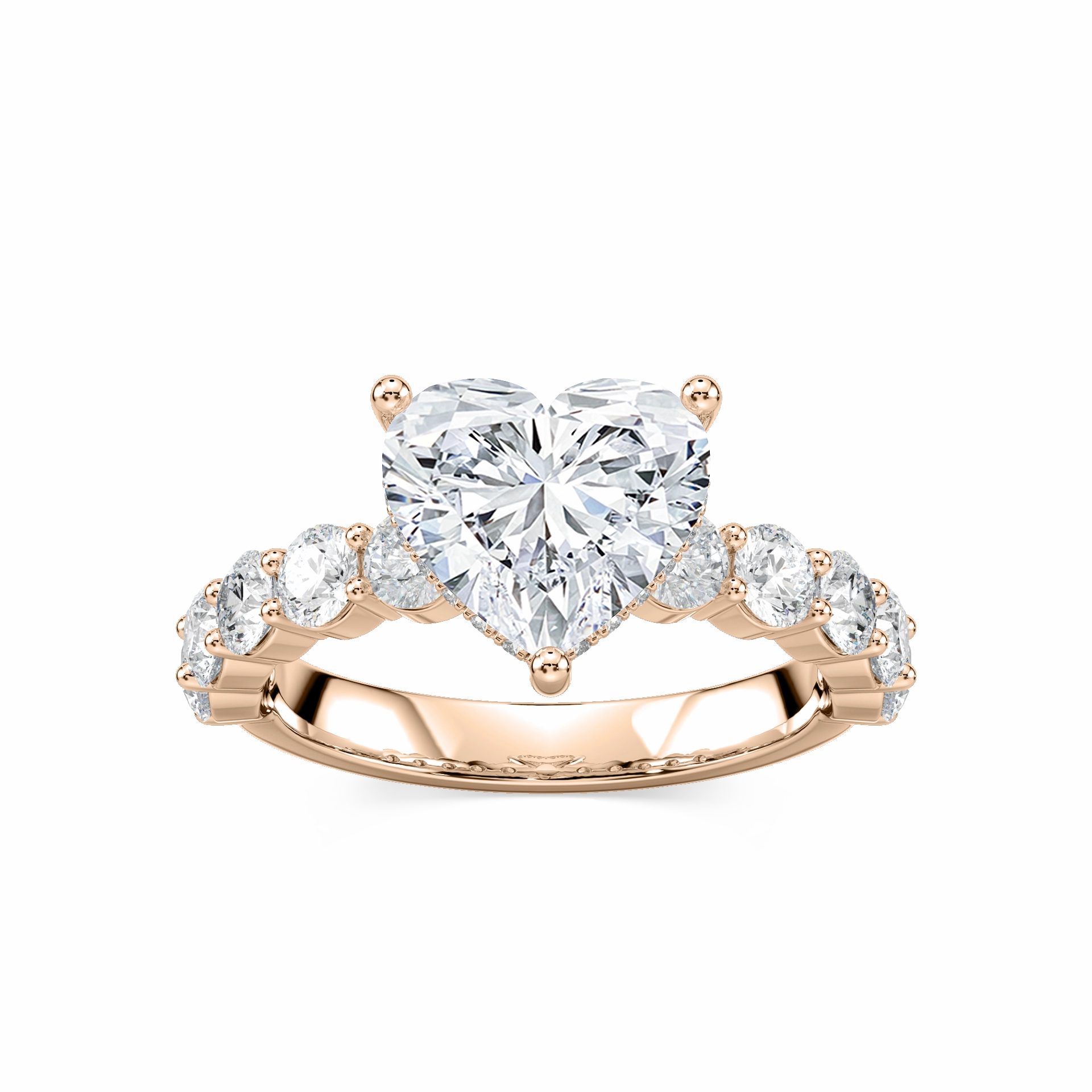 Beautiful Statement Artistic Style Uma Heart Lab Grown Diamond Shared Prong Hidden Halo Engagement Ring