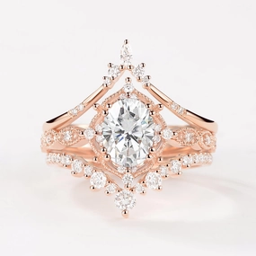 Oval Moissanite Signature Vintage Ring Set 3pcs - Charlotte Radiant Gems