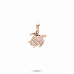 Shiny Touch Glamorous Pieces Honu Pendant in Rose Gold with Diamonds - 11mm