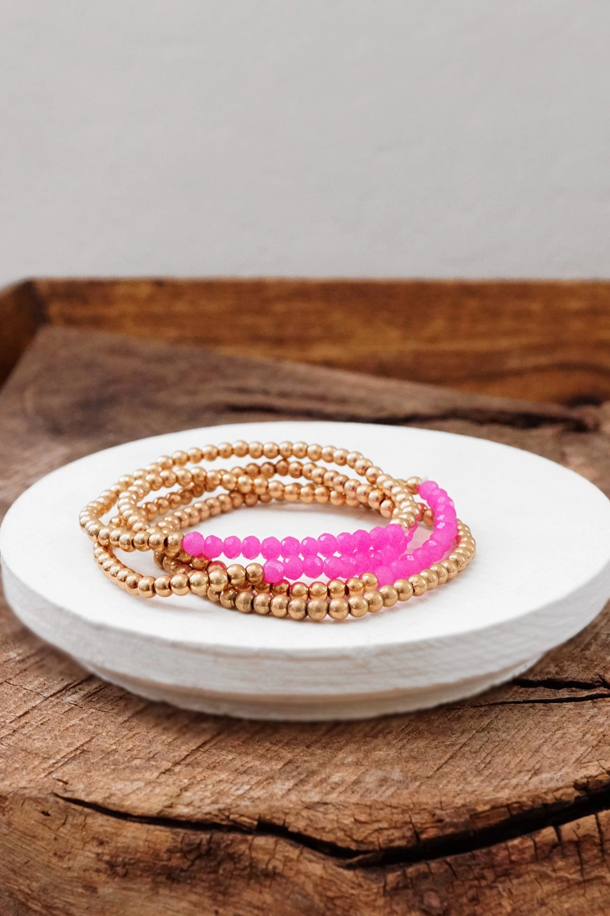 Perfectly Viewed Small Worn Gold tone and Glass beads bracelet stack of 4 bracelets