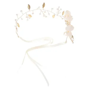 Unique Wedding Headpiece Handmade Bridal Headband with Ribbon and Pearls Stylish Prom Hair Accessory