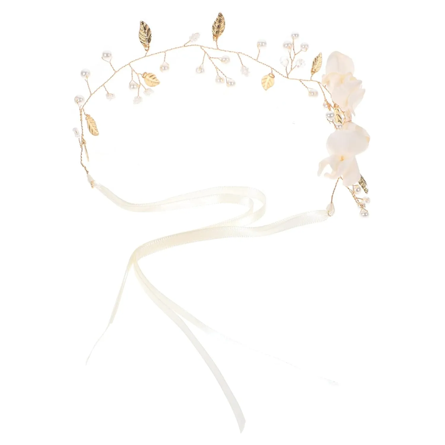 Unique Wedding Headpiece Handmade Bridal Headband with Ribbon and Pearls Stylish Prom Hair Accessory
