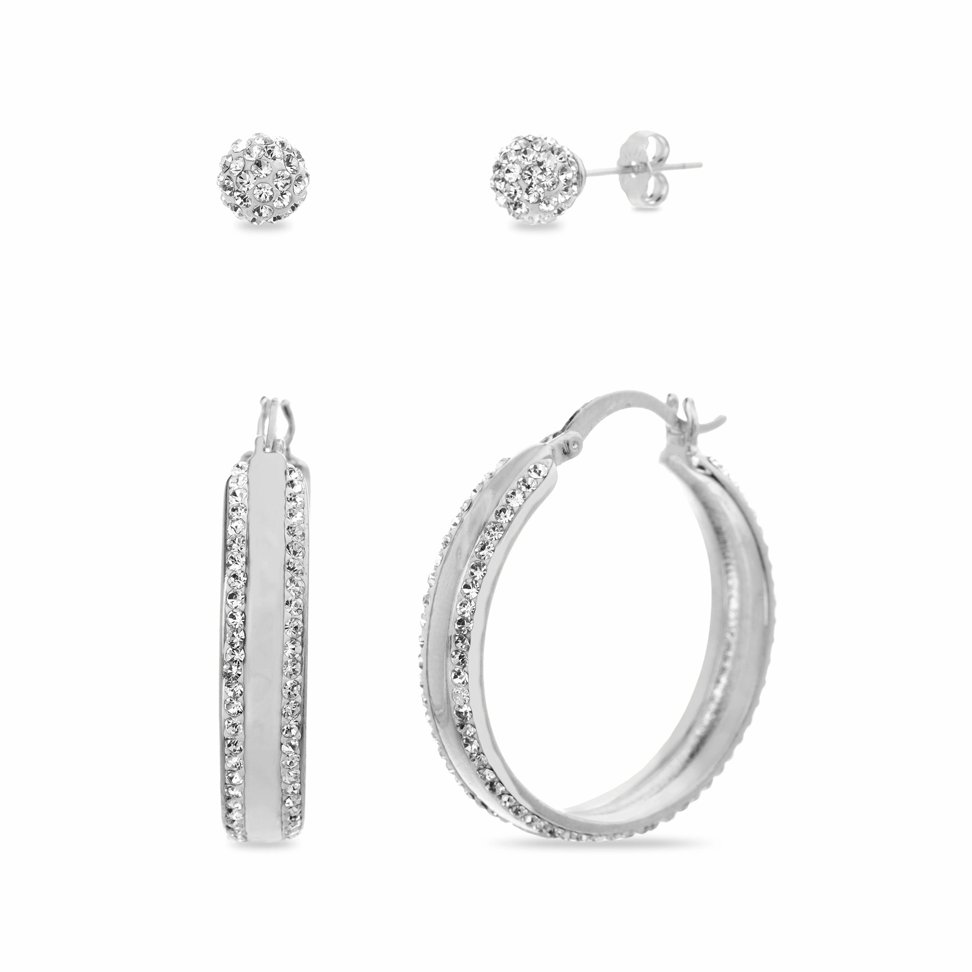 Beach Accent Artistic Trinket Lesa Michele Crystal Ball and Hoop 2 Pair Set Earring made with Crystals