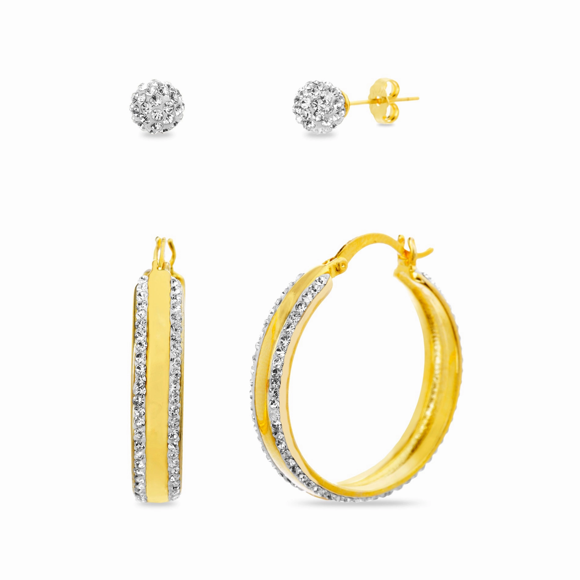 Refined Creation Lesa Michele Crystal Ball and Hoop 2 Pair Set Earring made with Crystals