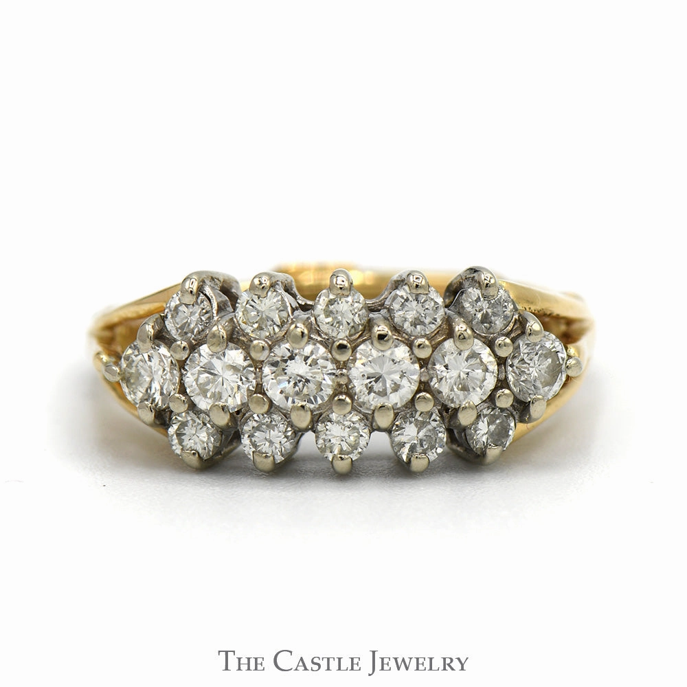 Minimalist Work 3 Row 3/4cttw Diamond Cluster Band in 14k Yellow Gold Arthritic Shank