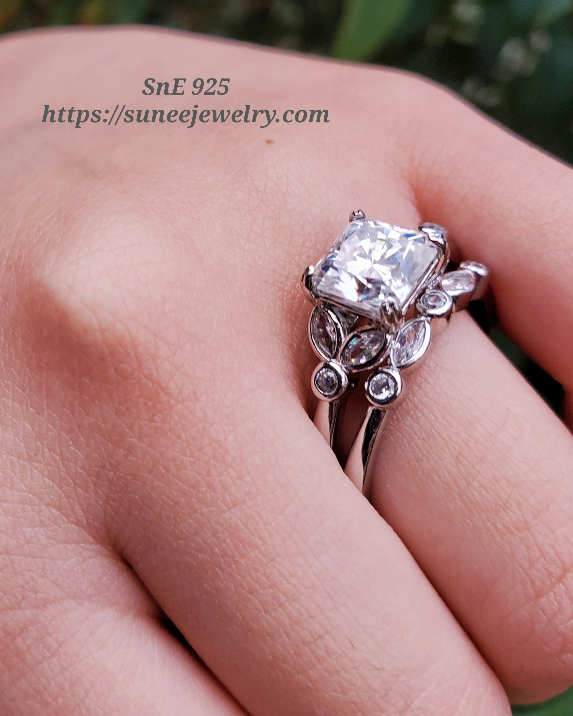 2ct Princess & Dainty Art Deco Moissanite Main Stone Wedding Engagement Ring Set Engagement Ring 925 Sterling Silver Bridal Ring SKU:00187M Special Event Sentimental Accessory