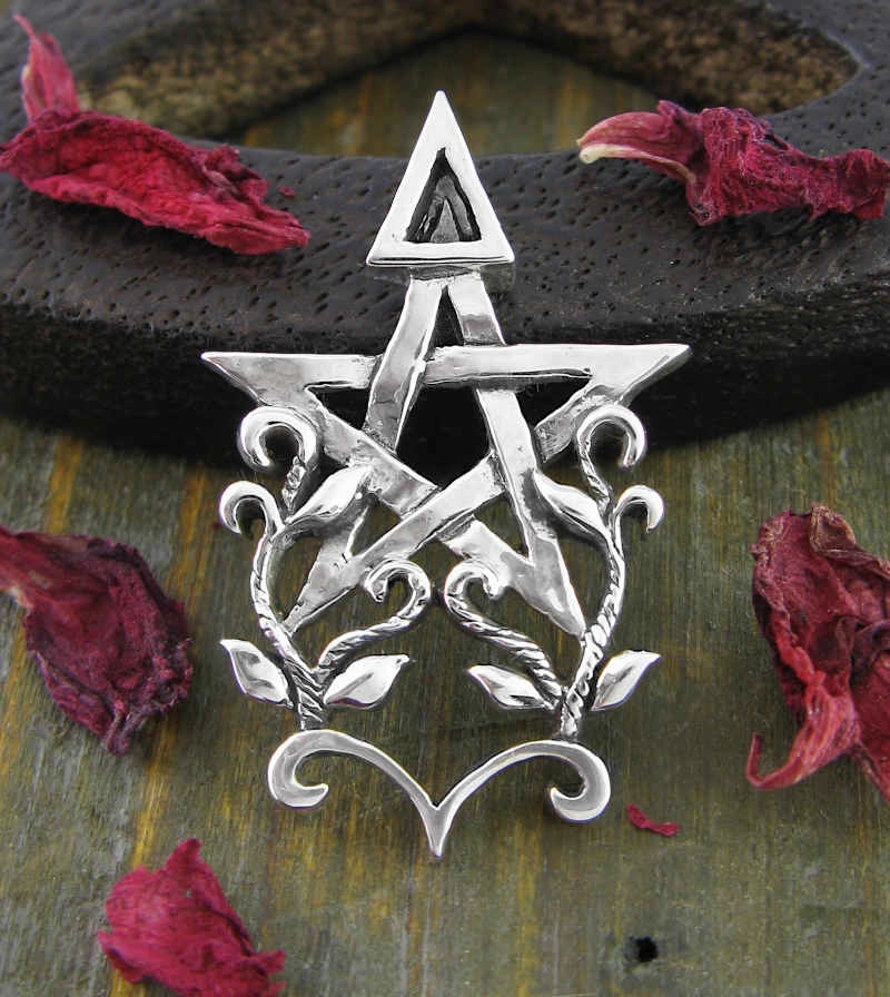 Timeless Adornment Festival Accent Third Degree Pentacle Surrounded by Vines Pendant, Handmade