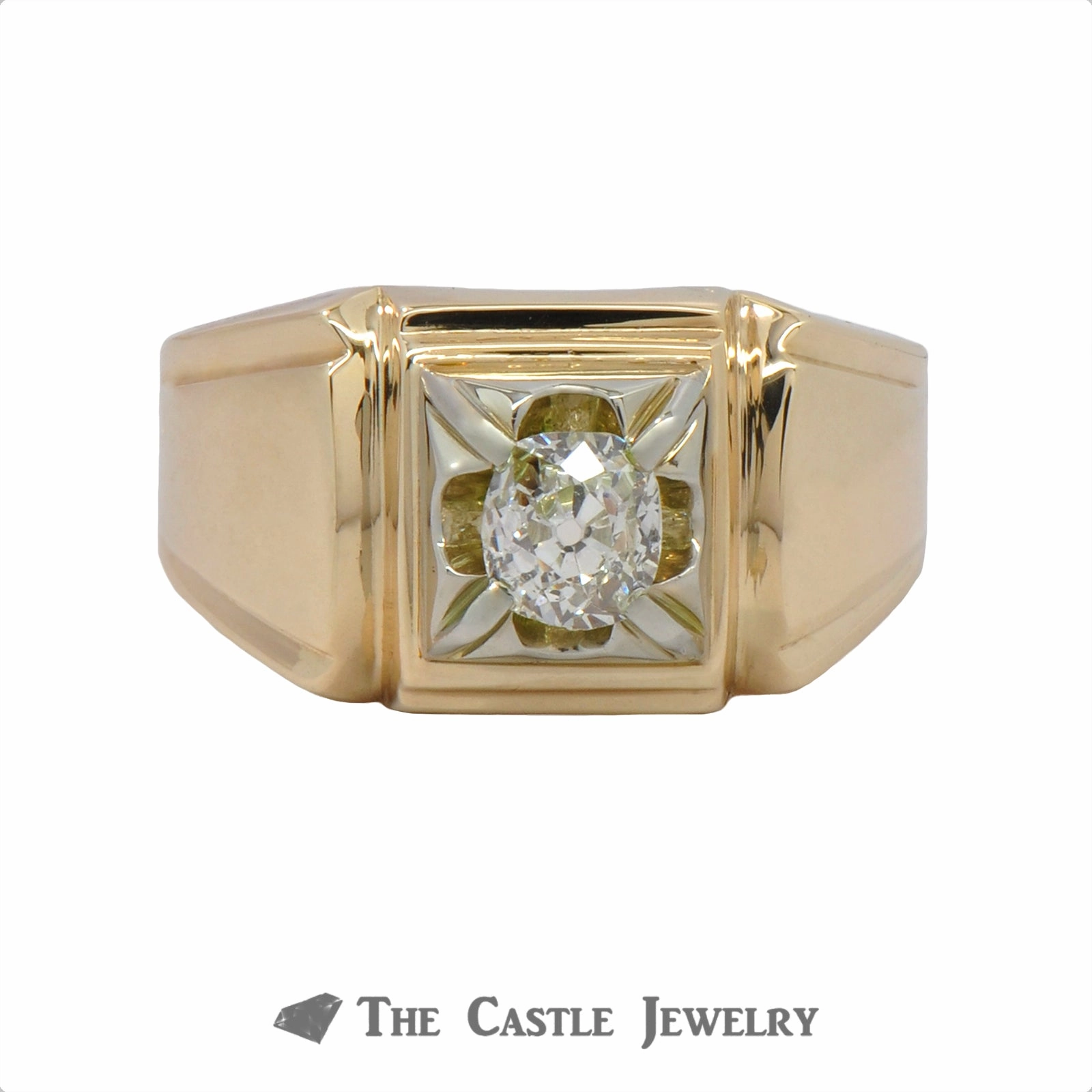 Perennial Favorite .50 Carat Old Mine Cut Gent's Diamond Ring In 14k Yellow Gold