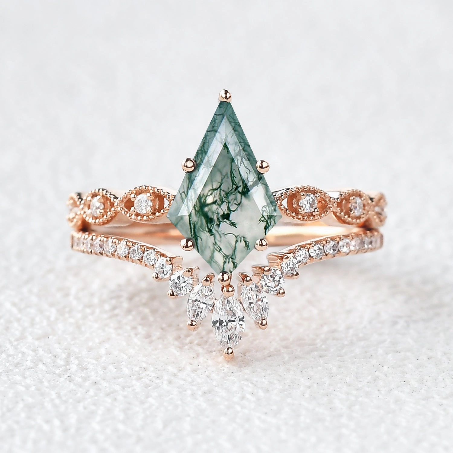 Unique Kite Cut Lab Ruby Engagement Ring Set 2pcs Sophisticated Gifts Celebration Style