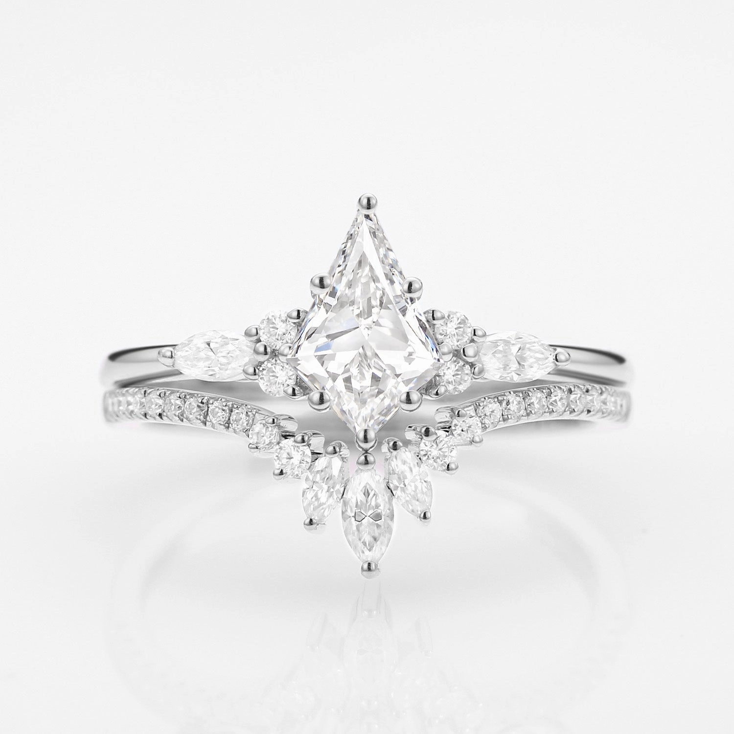 True Shine Unique Kite Cut Moissanite Classic Engagement Ring Set 2pcs - Rebecca