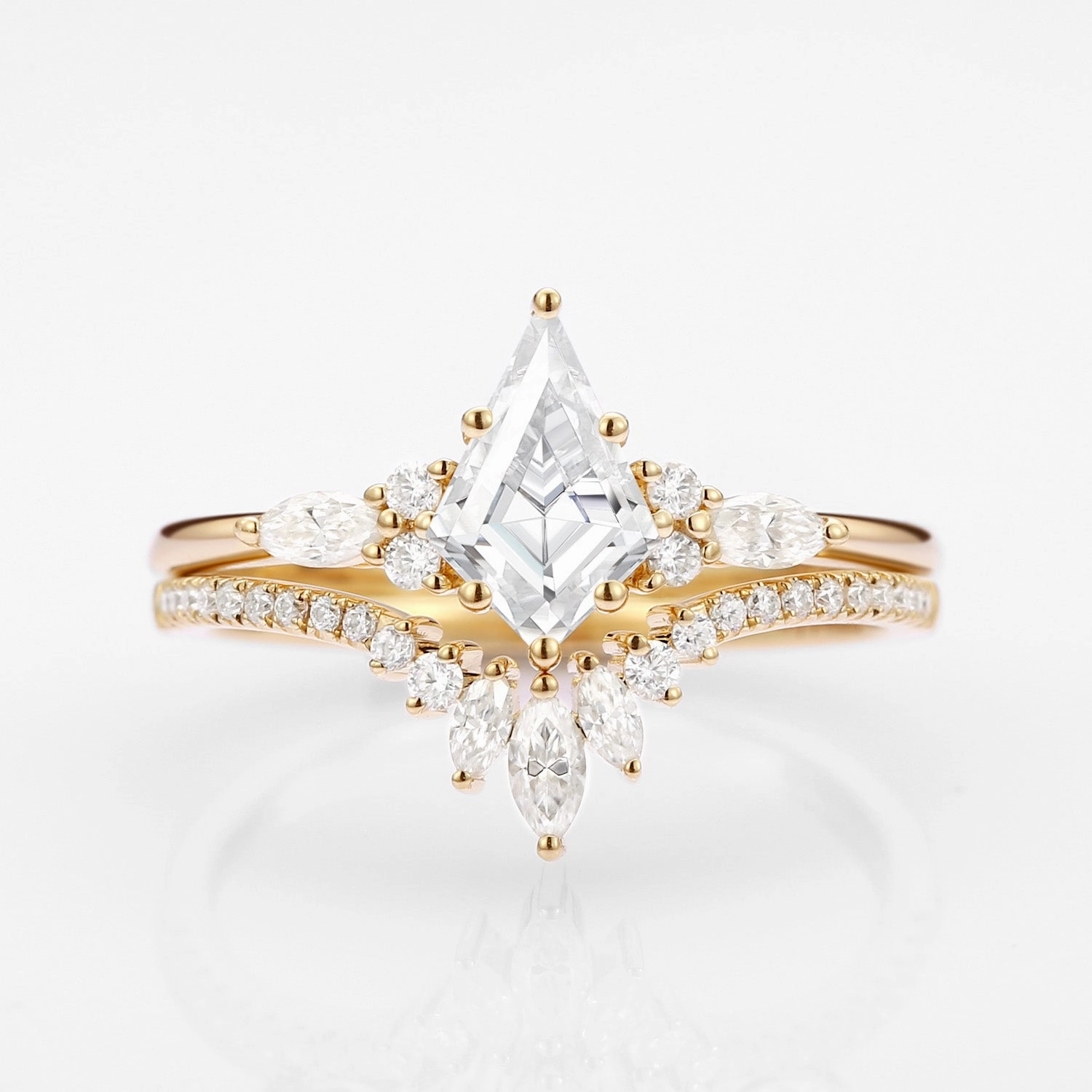 Classic Gift Radiant Style Unique Kite Cut Moissanite Classic Engagement Ring Set 2pcs - Rebecca