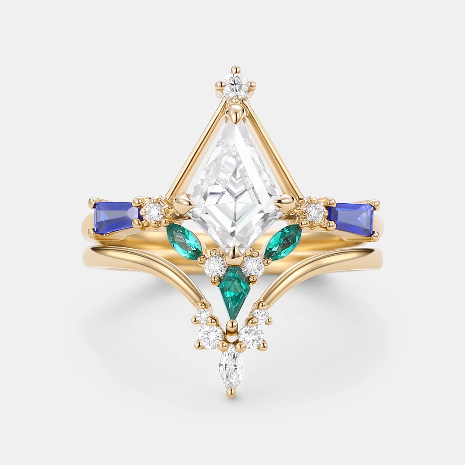 Unique Kite Cut Moissanite Curved Engagement Ring Set 2pcs Unique Accessories