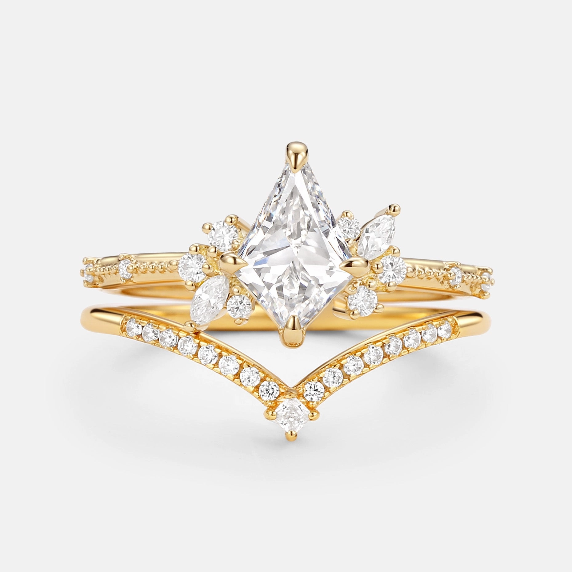 Handcrafted Jewelry Creative Edge Unique Kite Cut Moissanite Engagement Ring Set 2pcs