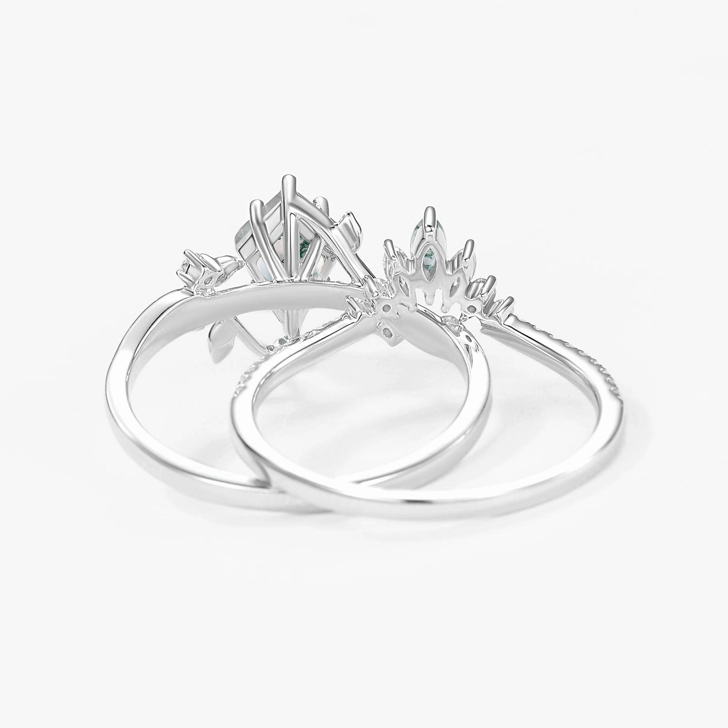 Unique Kite Cut Moss Agate Vine Bridal Ring Sets 2pcs Charming Piece