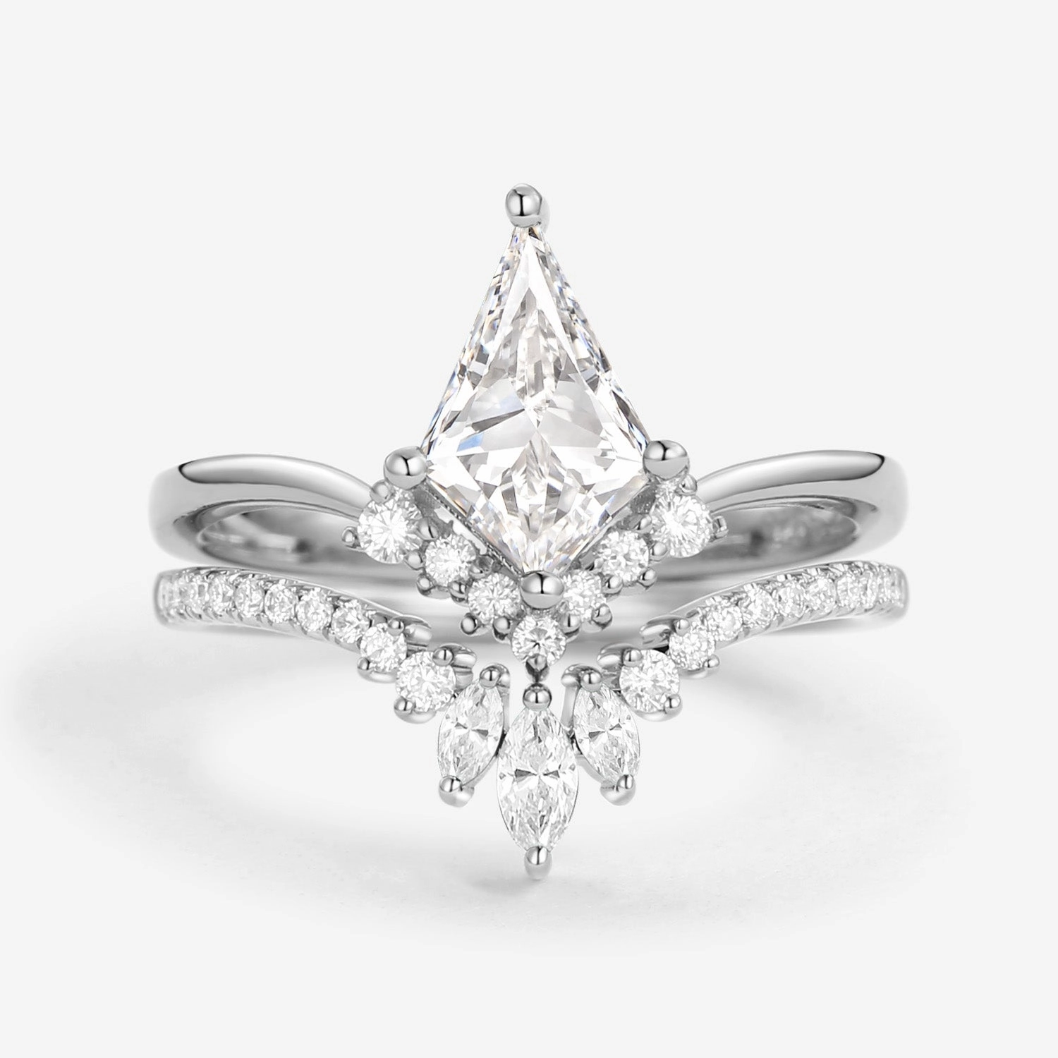 Unique Kite Lab Grown Diamond Engagement Ring Set 2pcs - Aero Beach Vibes Street Detail