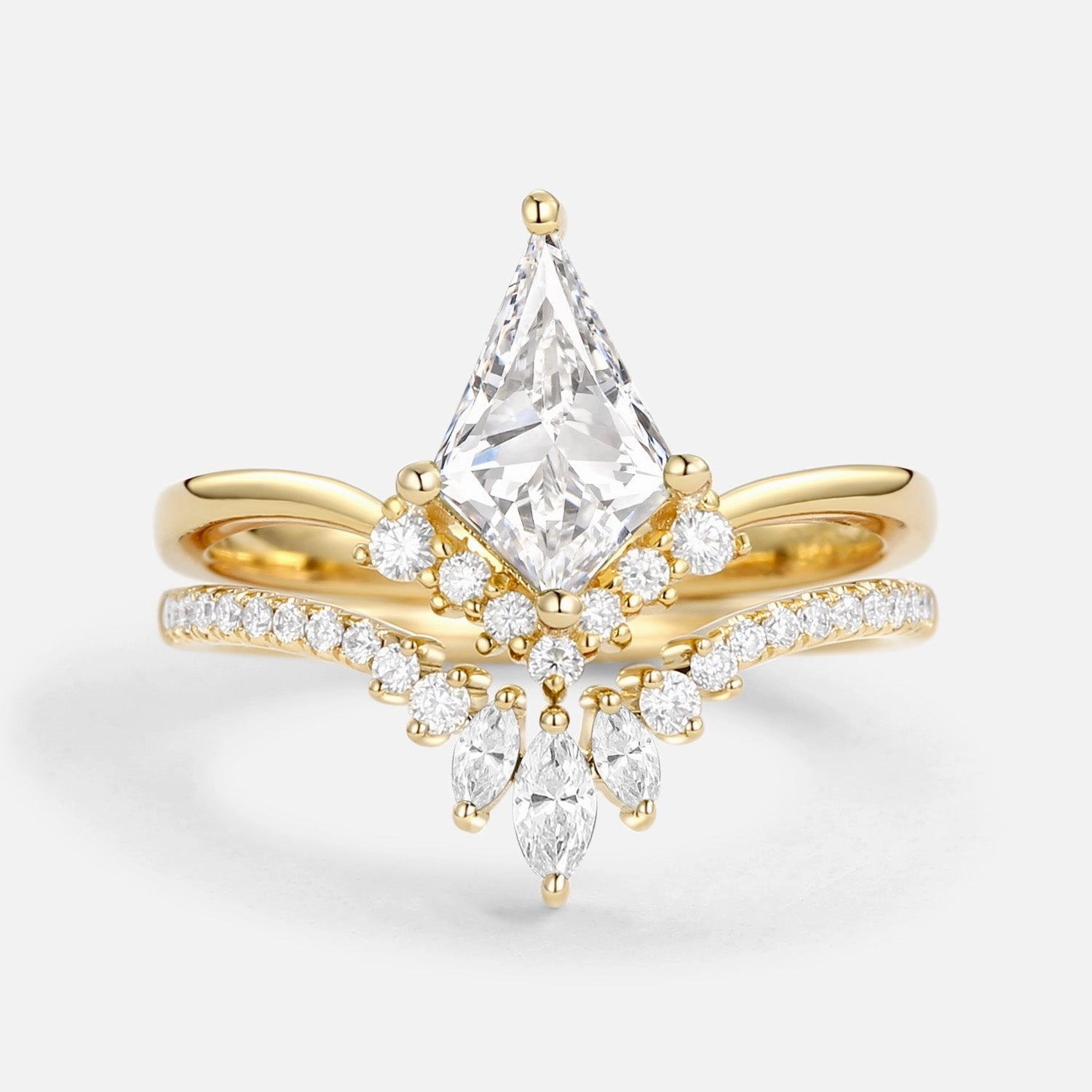 Pop Element Gloss Edge Unique Kite Lab Grown Diamond Engagement Ring Set 2pcs - Aero