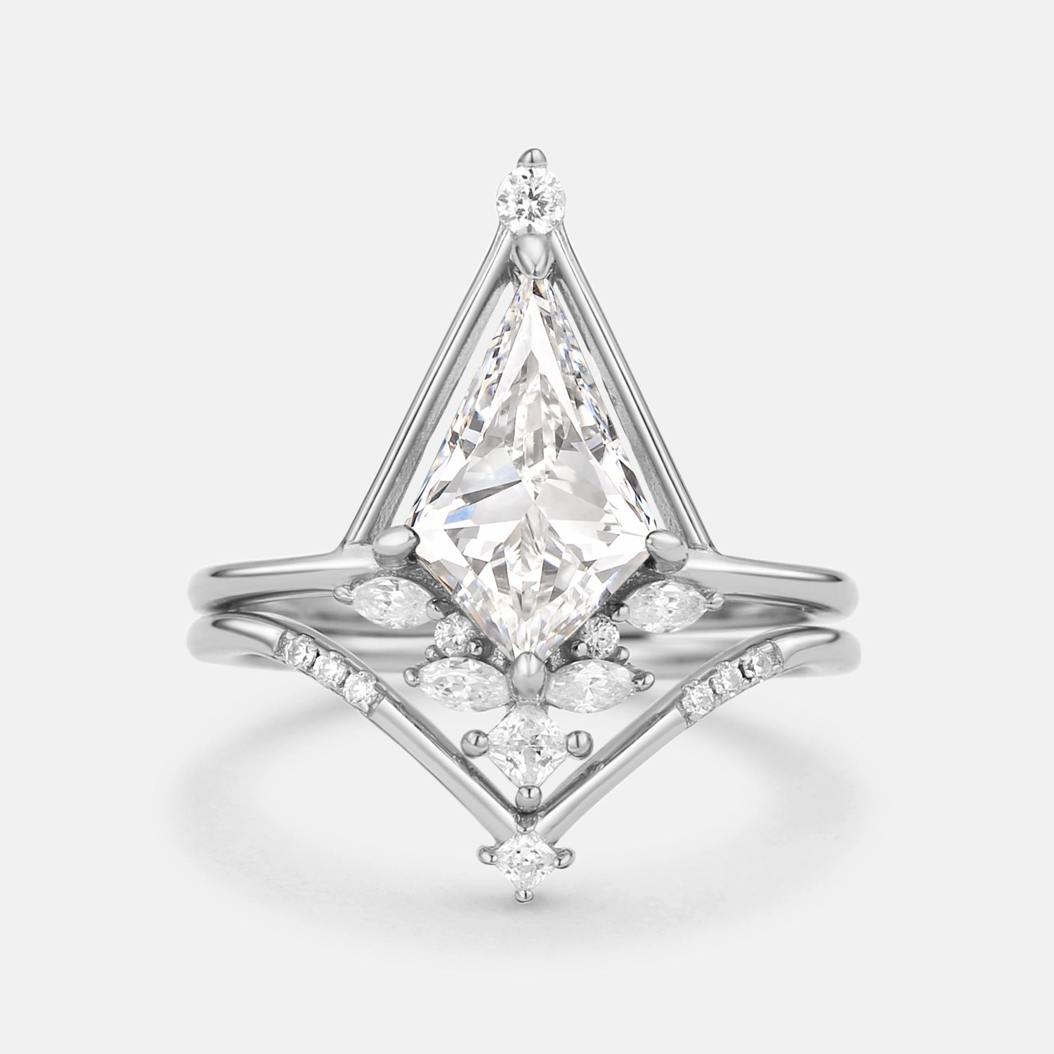Holiday Ready Unique Kite Lab Grown Diamond Engagement Ring Set 2pcs - Rime