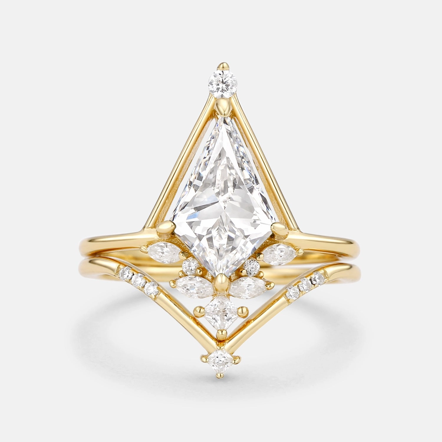 Event Style Exquisite Craft Unique Kite Lab Grown Diamond Engagement Ring Set 2pcs - Rime