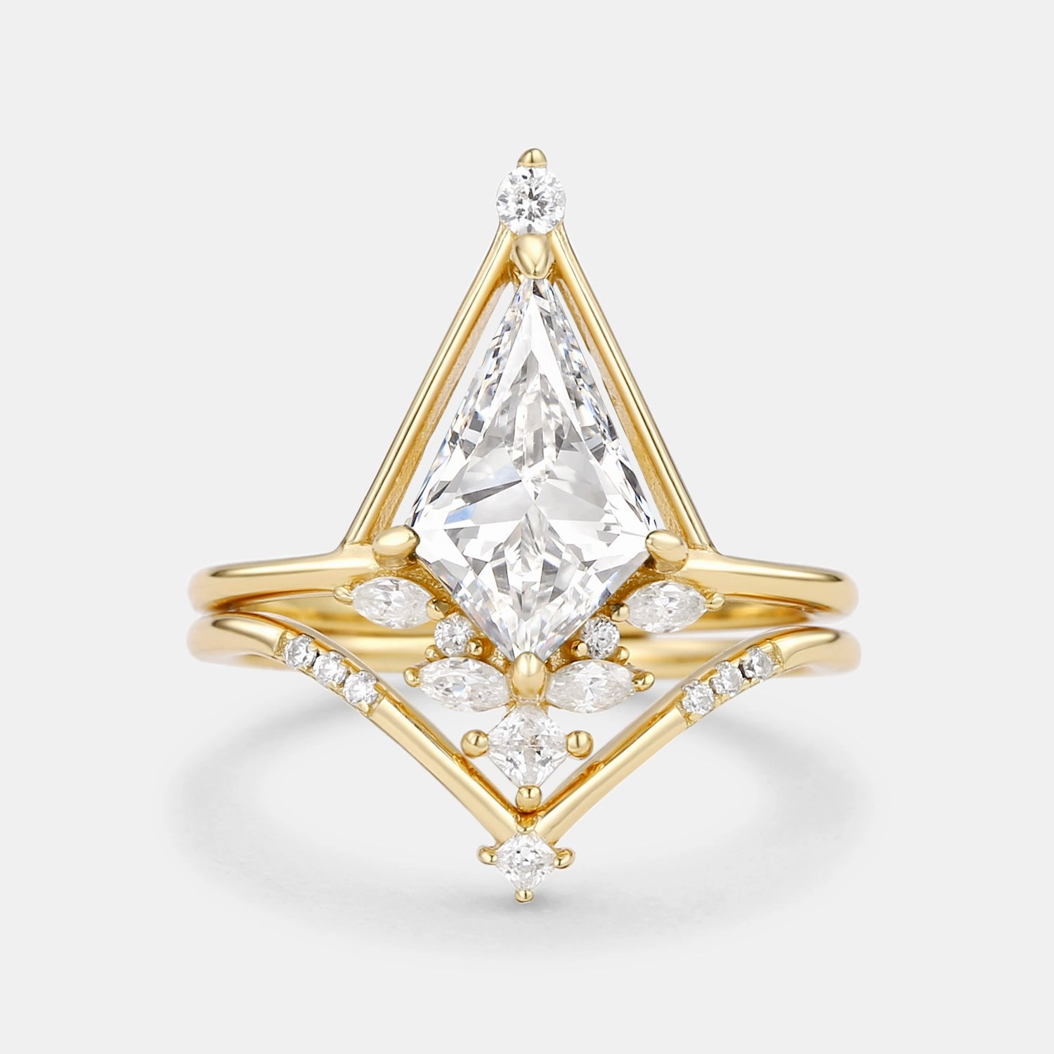 Distinctive Design Unique Kite Lab Grown Diamond Engagement Ring Set 2pcs - Rime