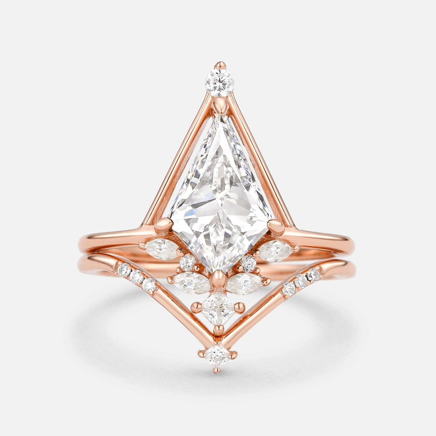 Unique Kite Lab Grown Diamond Engagement Ring Set 2pcs - Rime Simple Detail