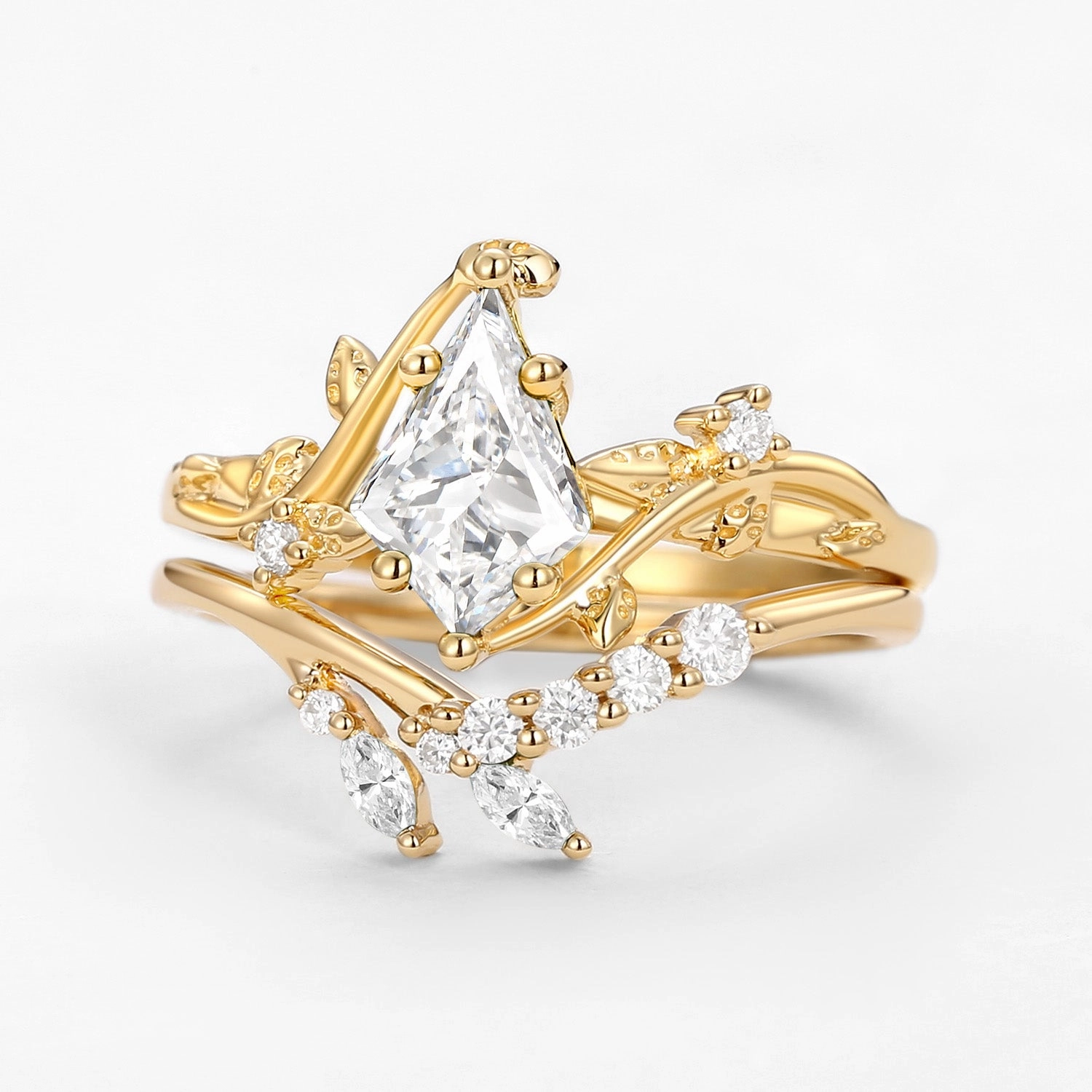Luxurious Shine Unique Kite Lab Grown Diamond Leafy Vine Ring Set 2pcs