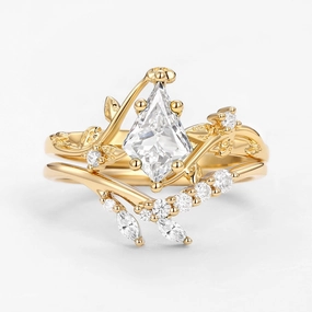 Chic Detail Unique Kite Lab Grown Diamond Leafy Vine Ring Set 2pcs