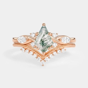 Classic Mood Cozy Mood Unique Kite Moss Agate Infinity Engagement Ring Sets 2pcs