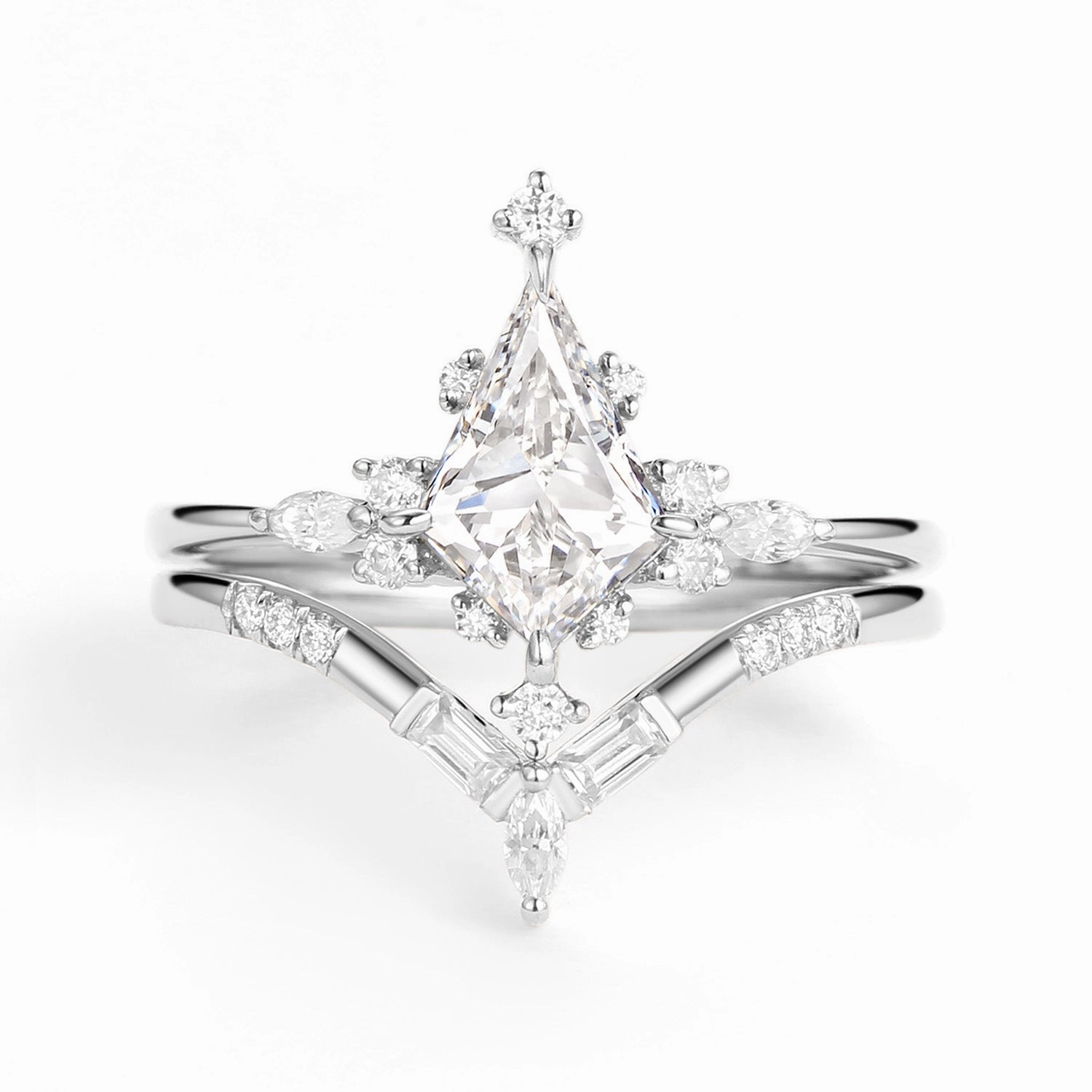 Fashion Moment Bold Spark Unique Lab Grown Diamond Star Kite Engagement Ring Set 2pcs - Isla