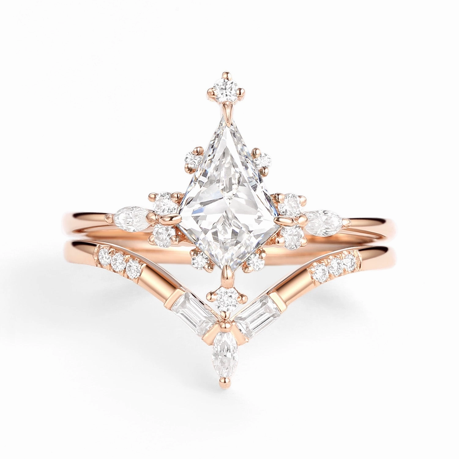 Sophisticated Glam Fresh Touch Unique Lab Grown Diamond Star Kite Engagement Ring Set 2pcs - Isla