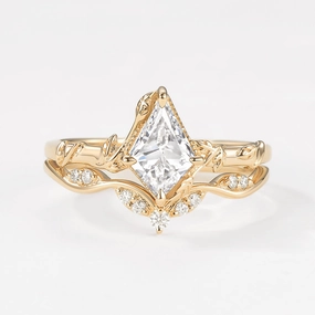 Starry Look Unique Leafy Kite Lab Grown Diamond Engagement Ring Set 2pcs