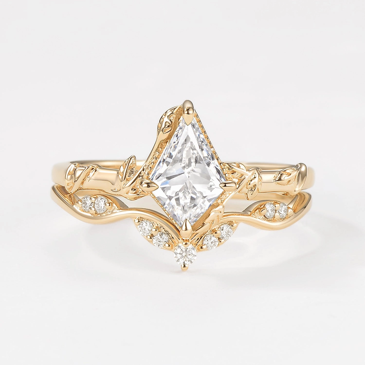 Starry Look Unique Leafy Kite Lab Grown Diamond Engagement Ring Set 2pcs