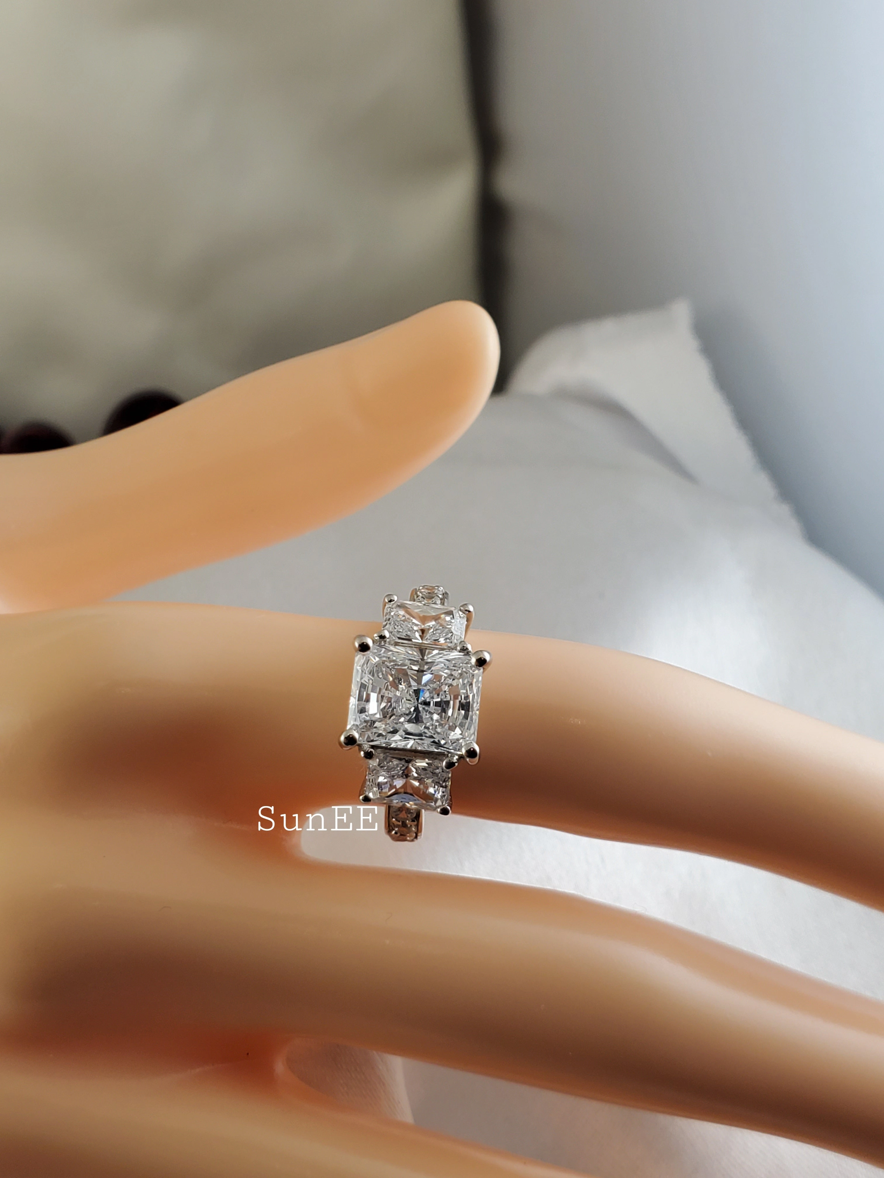 Fashion Trend 5.51 Total Carat Weight Radiant Cut Wedding Engagement Ring Diamond Simulated 925 Sterling Silver Anniversary Ring SKU:00220